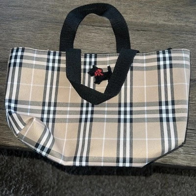 Bolso a cuadros 10 x 6 x 3 tostado, blanco y negro Foto 1 de 4