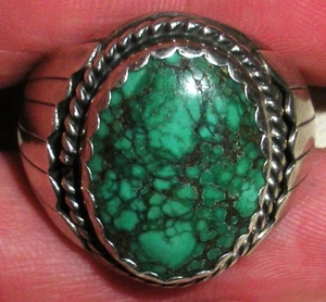VINTAGE NAVAJO GREAT TURQUOISE STERLING SILVER RING SIZE 12 vafo - Picture 1 of 9