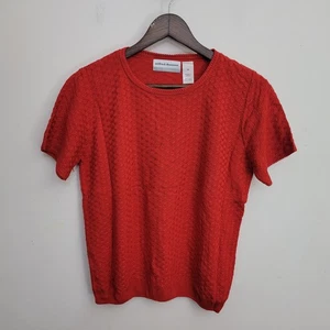 Alfred Dunner Womens Sweater Petite Medium Red Short Sleeve Scoop Stretch Knit - Picture 1 of 7