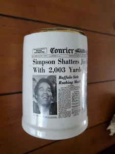OJ Simpson Newspaper Clipping Print Ceramic Beer Mug 1973 Buffalo Bills Vintage - Picture 1 of 7