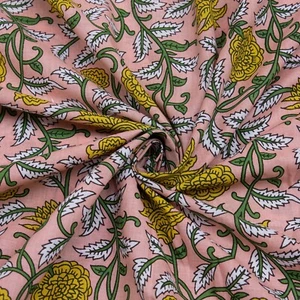 Hand Block Floral Print Fabric Indian Cotton Light Mud Resist Kids Dress Making - Picture 1 of 6