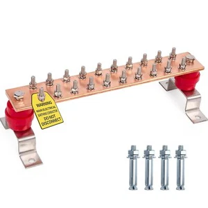 10" Copper Ground Bar Kit900A Grounding Busbar Bar with UL Recognized SM40 In... - Picture 1 of 6