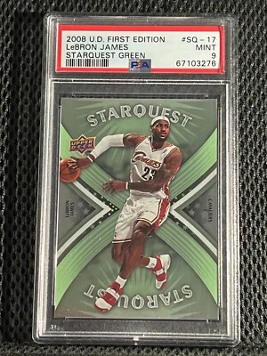 2008 UD FIRST EDITION SQ-17 LEBRON JAMES STARQUEST GREEN PSA 9 MINT CAVALIERS - Image 1 of 2