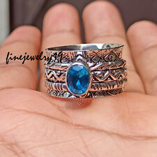 Blue Topaz Ring 925 Sterling Silver Spinner Ring Meditation Jewelry YD56