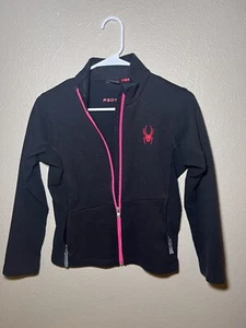 Spyder Jacket Youth Medium 10/12 Black Waffle Knit Full Zip Fleece Jacket - Picture 1 of 4