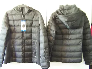 NWT WOMEN NAUTICA BLACK PUFFER JACKET WATER RESISTANT ZIP HOOD WINTER COAT M L - Picture 1 of 6