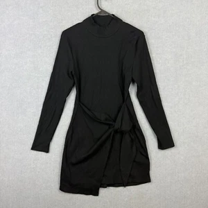 Forever New Dress Womens 12 Black Knitted Ribbed Asymmetric Stretch - Picture 1 of 6