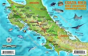 Costa Rica Dive Map & Caribbean Reef Creatures Waterproof Fish Card Franko Maps - Imagen 1 de 2