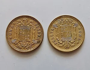 COIN VINTAGE AUTHENTIC LOT OF 2 SPAIN UNA PESETA FRANCO 1966 - Picture 1 of 2