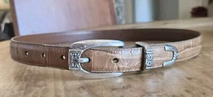 Women's 3308 Croc Embossed Genuine Exotic Light Brown Leather Belt Size M Buckle - Picture 1 of 9
