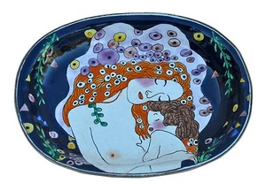 ART Enamel Copper Hand Paint Soap Dish Plate Tray Mother Child Klimt Breastfeed - Picture 1 of 1