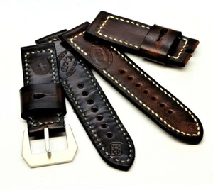 Correa de reloj de cuero genuino artesanal estilo AMMO 22/24/26 mm. marrón oscuro - Imagen 1 de 10