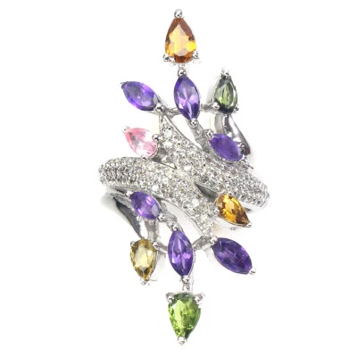 Anel de prata esterlina 925 com pedra preciosa de topázio de pera turmalina ametista 8 - Imagem 1 de 4