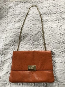 Michael Kors Orange Ostrich Embossed Exotic Leather Bag Orange Golden Hardware - Picture 1 of 12