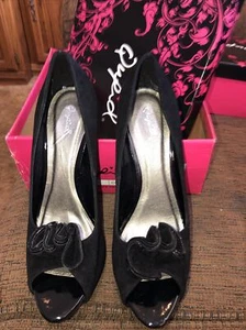 New Qupid women's shoes black suede like pumps peep toe evening formal stilettos - Picture 1 of 9