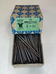 Box Steel Countersunk Screws 3 1/2" x 8 NETTLEFOLDS GKN SLOTTED Full Box of 100 - Picture 1 of 24