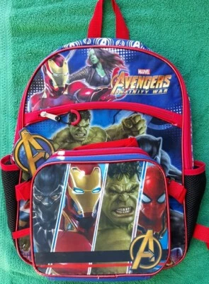 AVENGERS Backpack  Lunch Box Set NEW Canvas Book Bag Ironman Hulk Spiderman NWT - Image 1 of 4