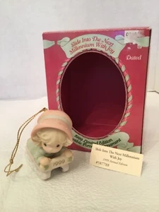 PRECIOUS MOMENTS SLIDE INTO THE NEXT MILLENNIUM WITH JOY ORNAMENT. SIGNED BY GEN - Picture 1 of 4