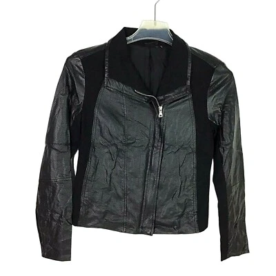 NWT A.N.A. PM Black Moto Jacket Full Zip Faux Vegan Leather Perforated Biker - Image 1 of 4