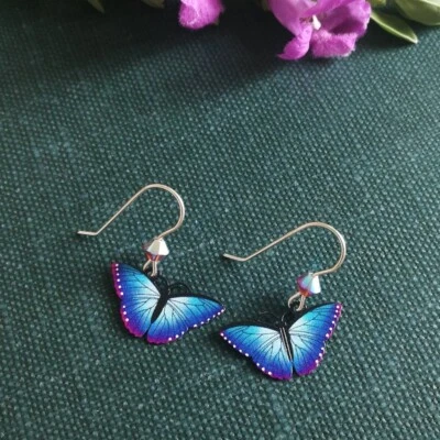 Pendientes Sienna Sky Azul Mariposa Plata Esterlina Gancho Hecho a Mano Lindo Divertido Regalo Foto 1 de 3