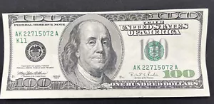 1996 Series 100 Dollar Bill Misaligned Only on Front RARE - Picture 1 of 2