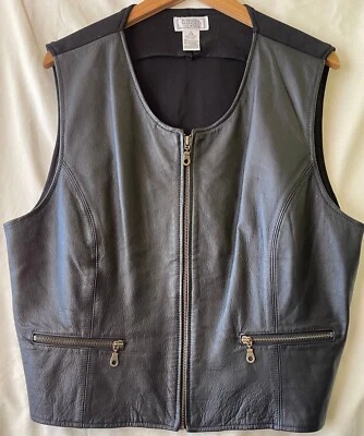 JENNIFER MOORE FOR WOMEN, BLACK LEATHER ZIP FRONT VEST, 16W, NWOT Never Worn - Image 1 of 4