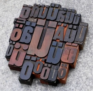 "äöü" Konvolut Holzlettern Buchstaben Lettern Stempel Typographie Druck Vintage_ - Bild 1 von 2