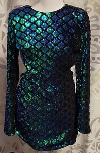 Forever 21 formelles Damen Medium Kleid blau grün Sequenz Swifty gefüttert hinten offen - Bild 1 von 20