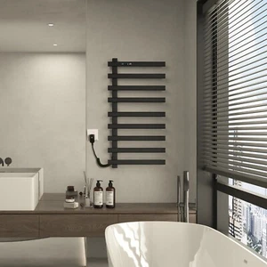 Electric Heated Towel Warmer Rack Black For Bathroom Rotatable Towel Rack 9 Bars - Picture 1 of 4