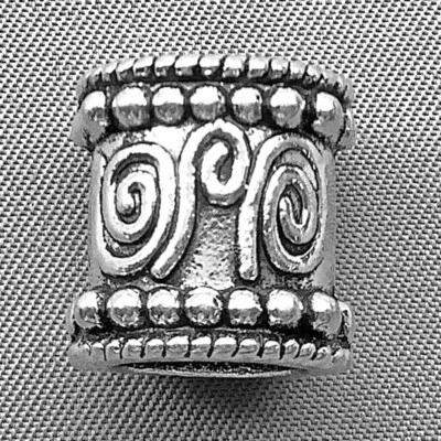 Bali Style Tube Beads 14x13mm Antique Silver 9mm Large Hole Q8 per Pkg - Image 1 of 2