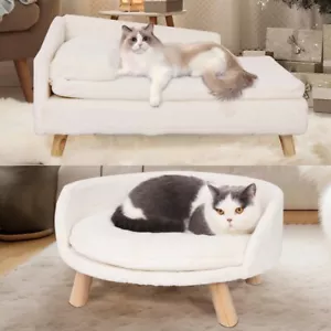 Round/Rectangle Raised Pet Sofa Bed Cat Dog Padded Warm Pet Couch Chair Lounger - Picture 1 of 34
