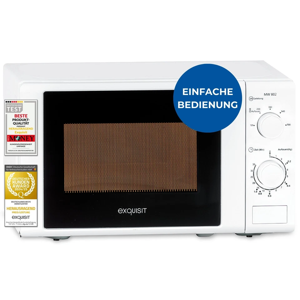 Exquisit Mikrowelle 20L, 700 Watt, 25,5cm Drehteller, Timer, MW 802 weiss - Bild 1 von 4