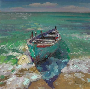 original painting 30x30 cm 73BdV artwork oil paints impasto technique seascape - Picture 1 of 8