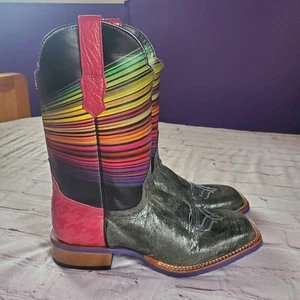 Stivali in pelle multicolore antracite bordo cinch western punta quadrata slip-on taglia 11B - Foto 1 di 21