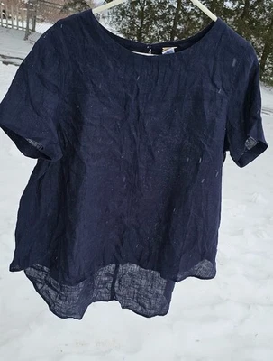 Blusa túnica MAGASCHONI lino Lagenlook calce relajado talla XL azul marino oscuro Foto 1 de 4