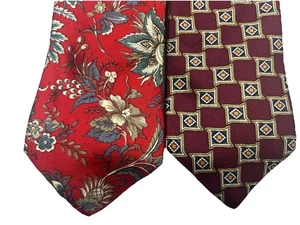 Menge 2 Lands End Herren 100 % Seide Krawatten geometrisches Design & Blumenmuster - Bild 1 von 12