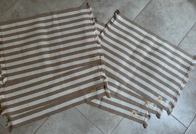**NEW** Pottery Barn Beige / White Stripe Cotton Fringe Placemats - Set of 6 - Image 1 of 4