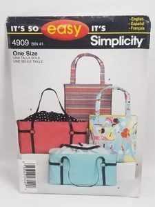 UNCUT! It's So Easy It's Simplicity Bag Sewing Pattern, 4909, Carry in Style! - Picture 1 of 2