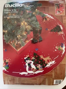 BUCILLA Felt Applique Christmas Tree Skirt Kit Snowman 43” 83421 - Open Complete - Picture 1 of 5