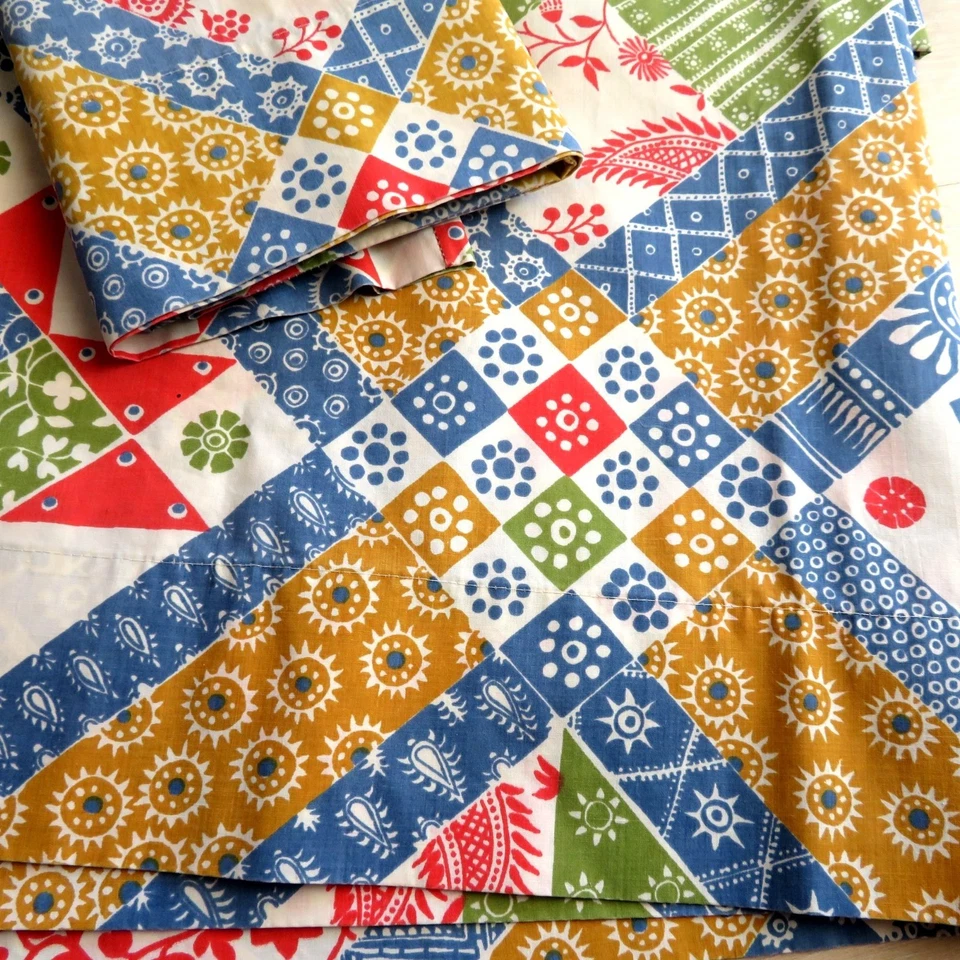 Juego de funda de almohada de sábana plana doble Sears estampado de edredón de retazos Perma-Prest vintage Foto 1 de 4