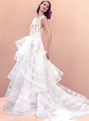 Oscar de la Renta 2020 Runway White Embroidered Bridal Wedding Gown Long Dress 8 - Image 1 of 4