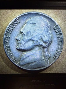 1957 Jefferson Nickel No Mint Mark Minor Doubling Obverse Lamination Error Coin - Picture 1 of 5
