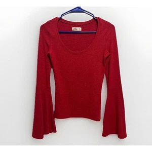 Top Hollister vintage para mujer S manga campana roja romántico cuello redondo SUAVE crepúsculo - Imagen 1 de 9