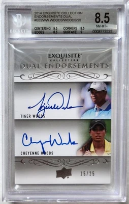 2014 UD Exquisite Tiger Woods Cheyenne Woods Dual Endorsements Auto /25 BGS 8.5 - Image 1 of 2