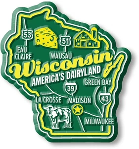 "Imán estatal premium Wisconsin de imanes clásicos, 2,3"" x 2,5" - Imagen 1 de 5