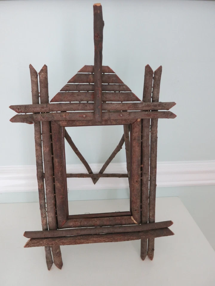 Adirondack Primitive Twig Wood Tree Branch Picture Frame 5x7 Reproduction 18x10" - Image 1 of 4