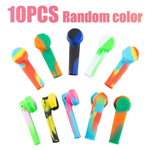 10PCS Mini 3.4'' Silicone Smoking Hand Pipe W/ Metal Bowl & Cap Lid Pocket Pipe - Picture 1 of 14