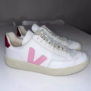 Womens VEJA V12 White Pink Leather Sneakers Size US 8 #36516 - Picture 1 of 14