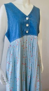 Vintage Denim Jean Bodice Baby Soft Rayon Jumper Dress Babydoll Midi Dress M - Picture 1 of 8