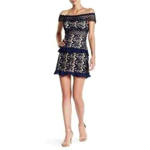 ROMEO & JULIET COUTURE Women's Off the Shoulder Lace Dress Navy M - Picture 1 of 15